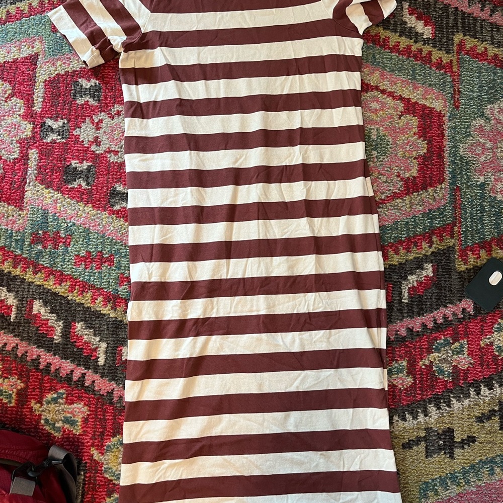 Sezane my striped dress. Size XL. Worn once. Camel parasol stripe.